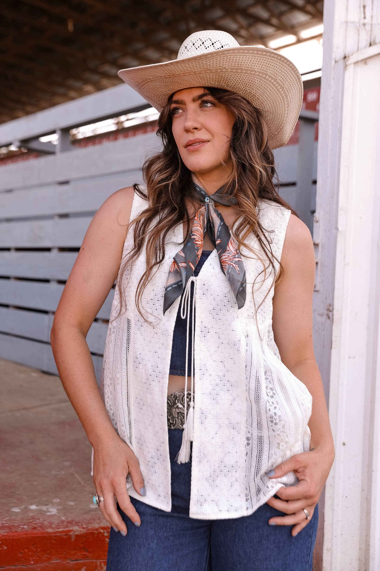 Gingham mustang wild rag western silk scarf
