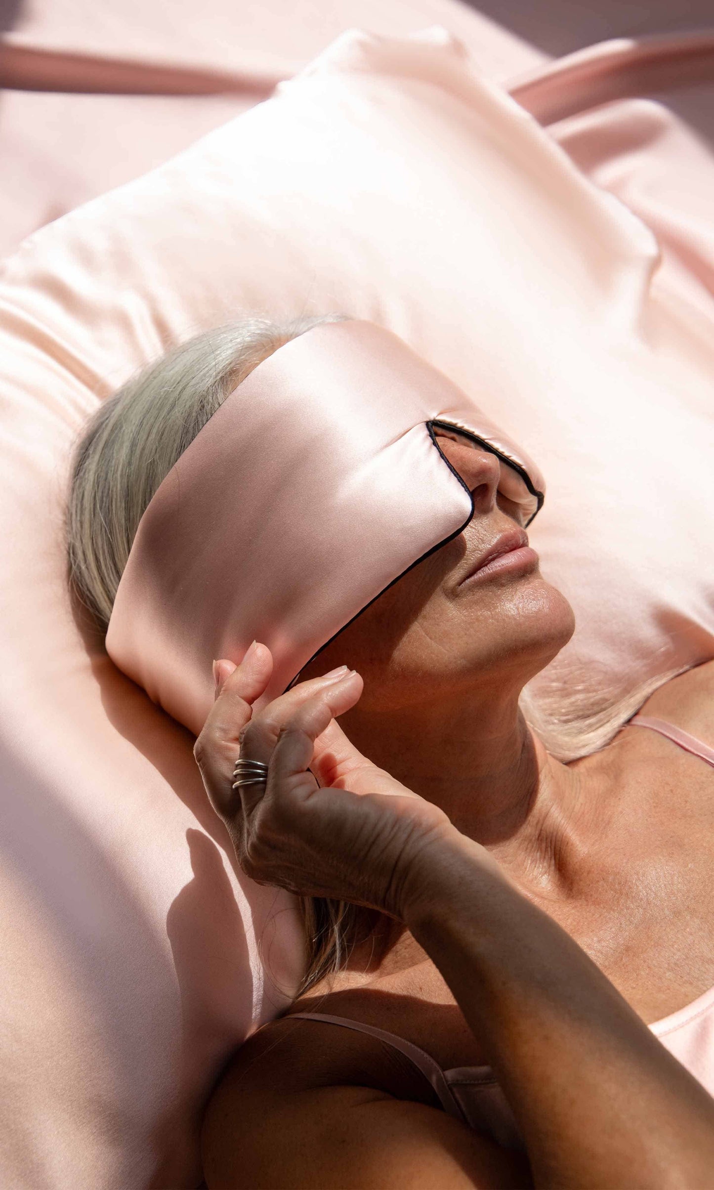 Silk Sleep Mask | Sunset Pink with Black Piping