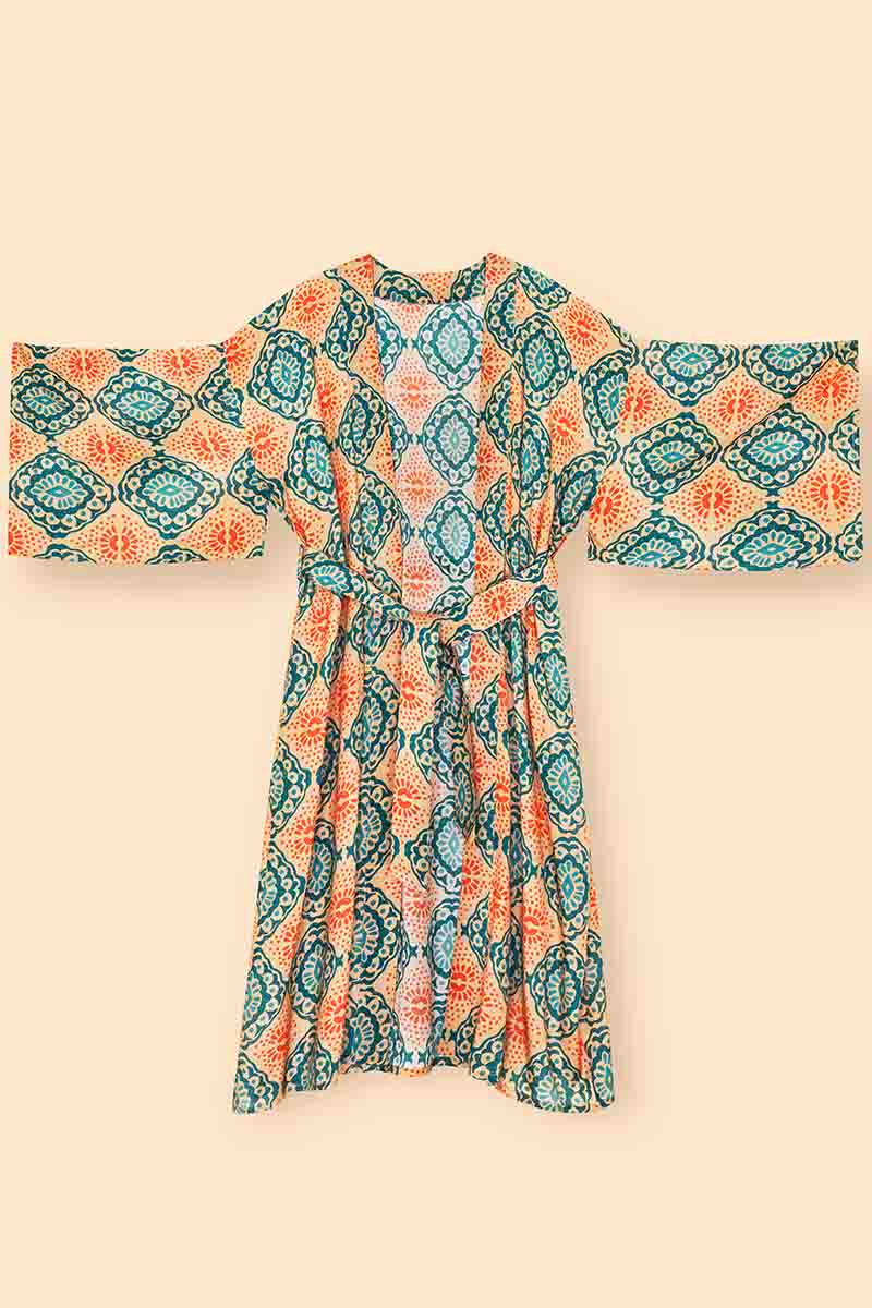Cream Batik Kimono Gown | Powder Design