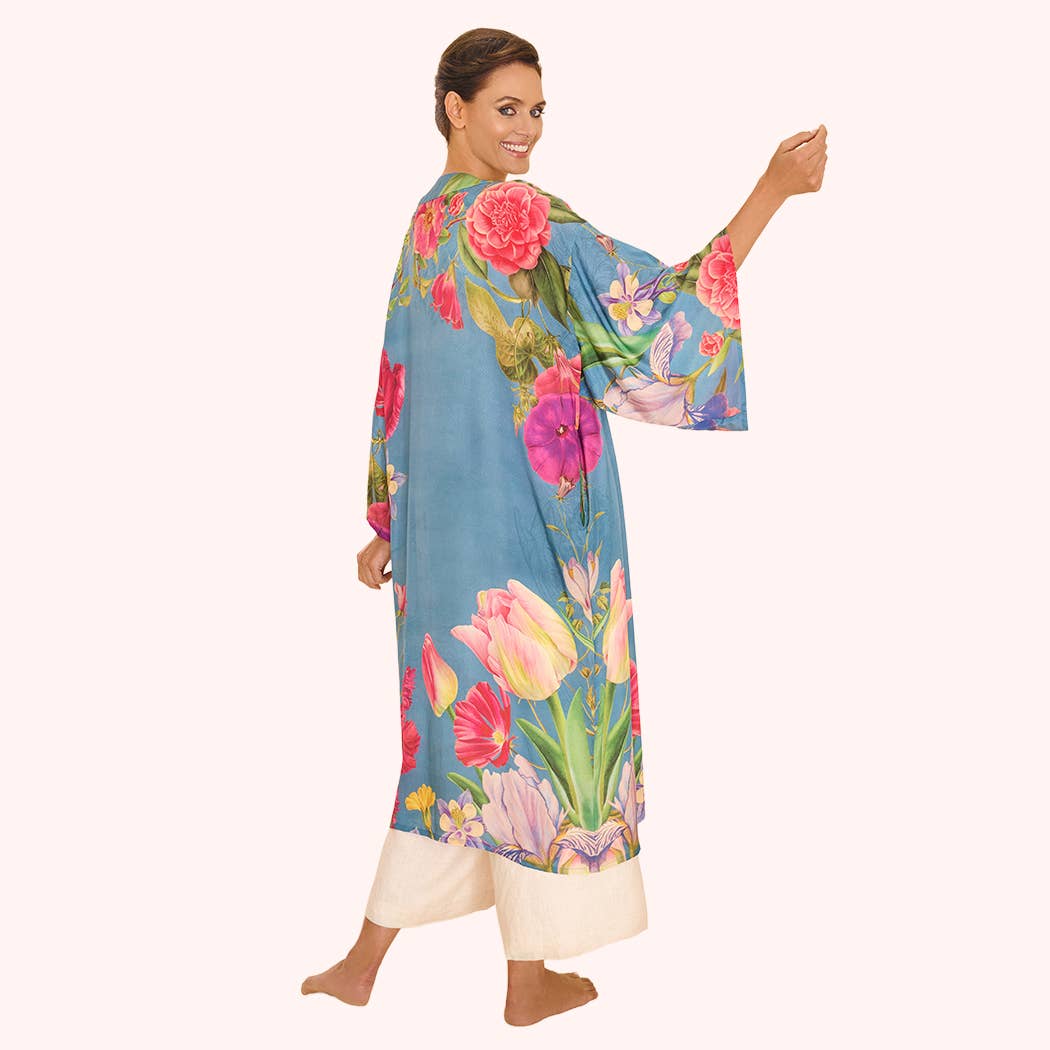 Floral Study Kimono Gown — Denim Blue | Powder Design