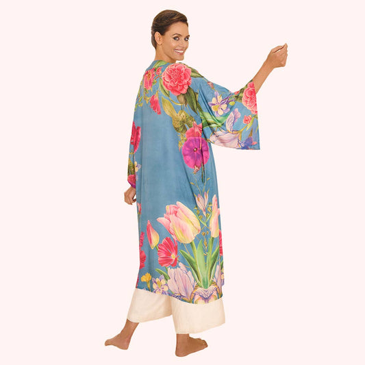 Floral Study Kimono Gown — Denim Blue | Powder Design
