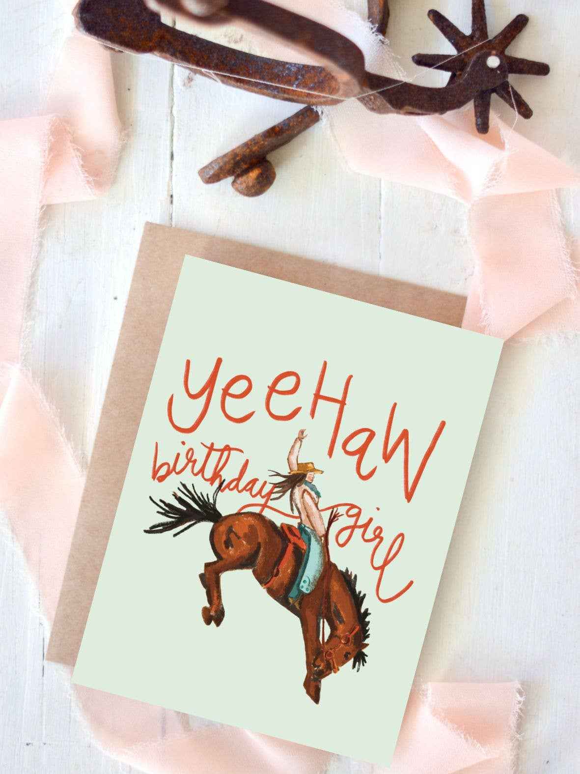 Bucking bronco yeehaw birthday girl western birthday card