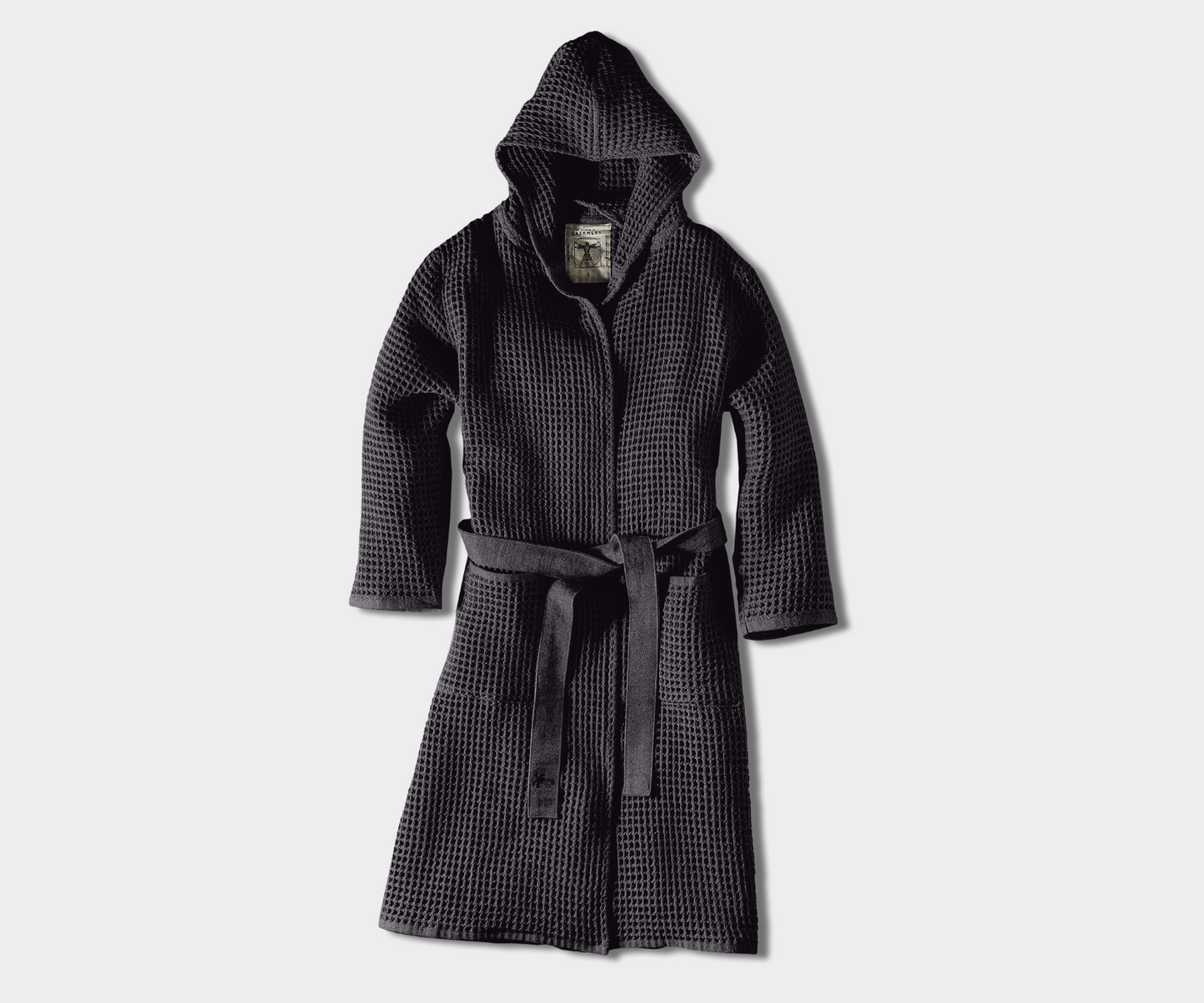 Honeycomb Cotton Bathrobe | Hooded Robe with Pockets in Charcoal