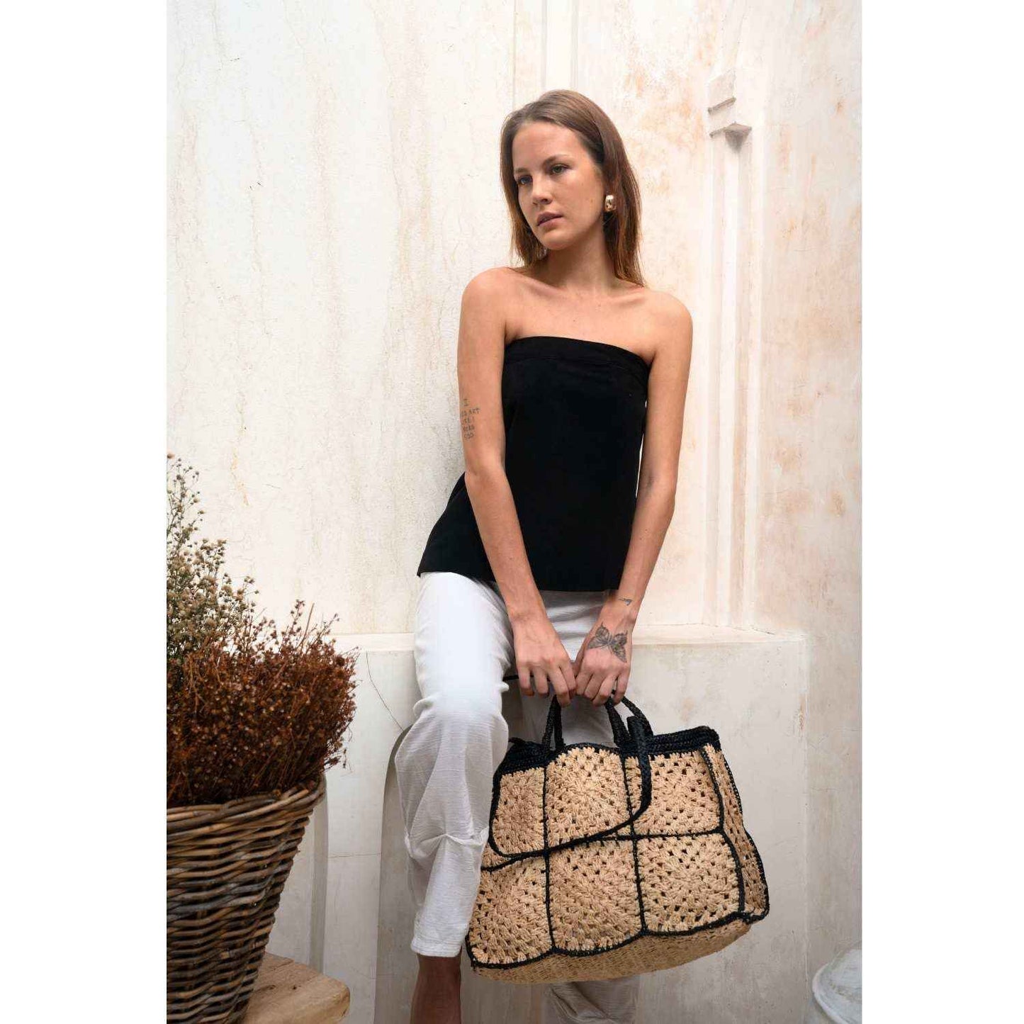 Carrey raffia tote bag