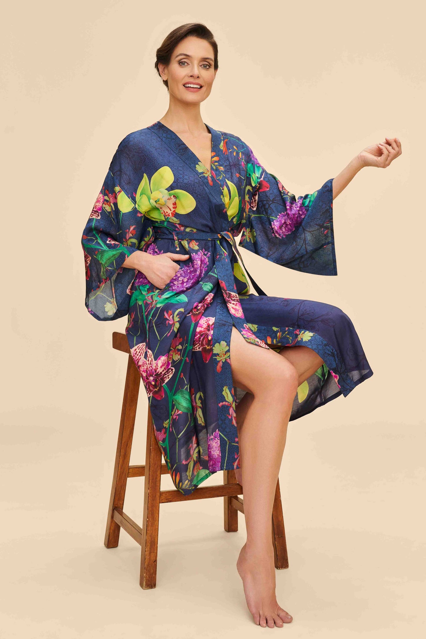 Exotic Evening Ink Kimono Gown | Powder Design