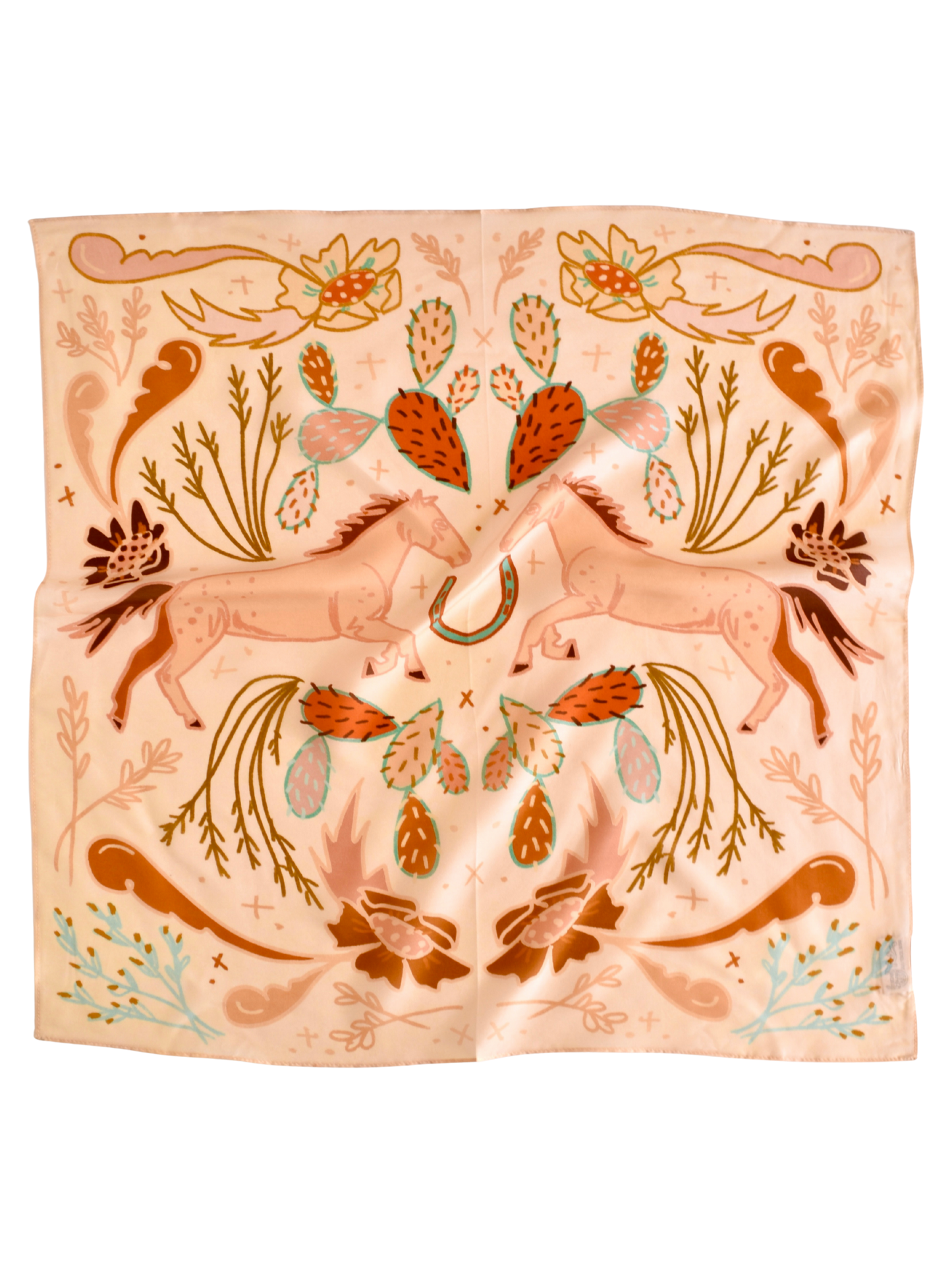 Wild Horse Prairies in Peach Cowgirl Wild Rag — Silk & Tencel Western Scarf