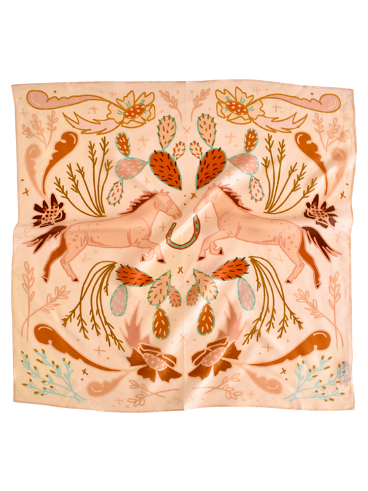 Wild Horse Prairies in Peach Cowgirl Wild Rag — Silk & Tencel Western Scarf