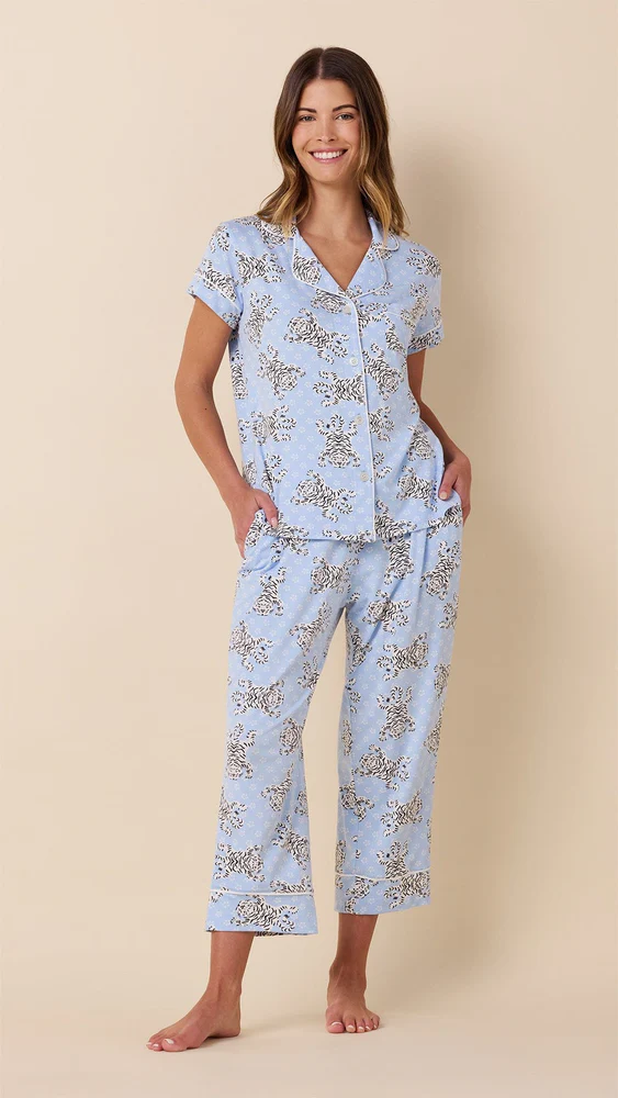 Bengal Blue Pima Knit Capri Pajama Set | The Cat's Pajamas