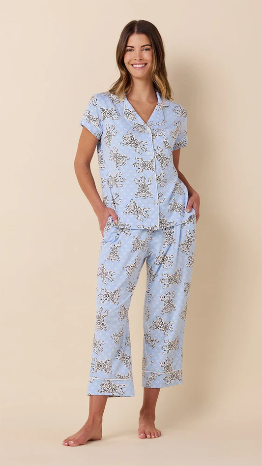 Bengal Blue Pima Knit Capri Pajama Set | The Cat's Pajamas