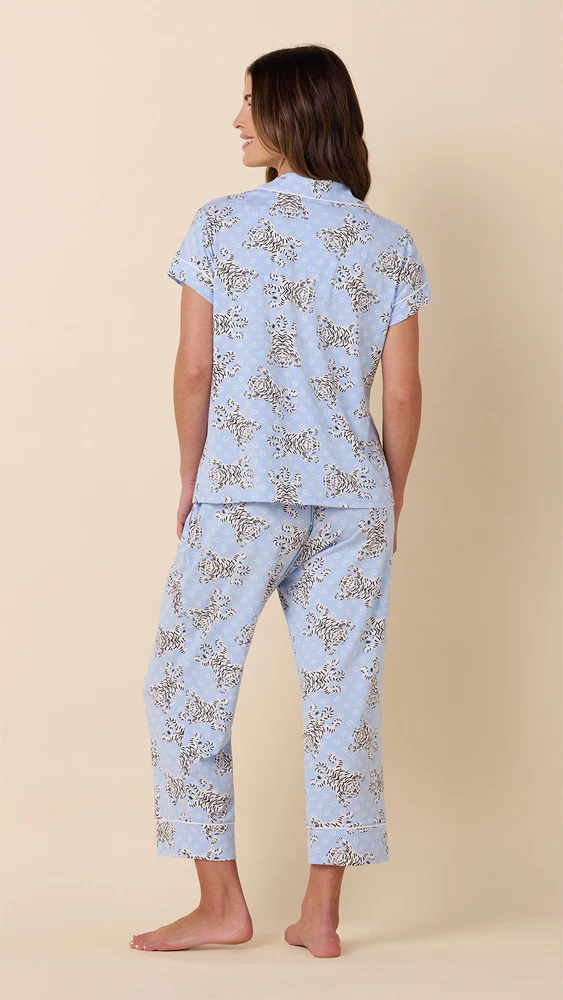 Bengal Blue Pima Knit Capri Pajama Set | The Cat's Pajamas