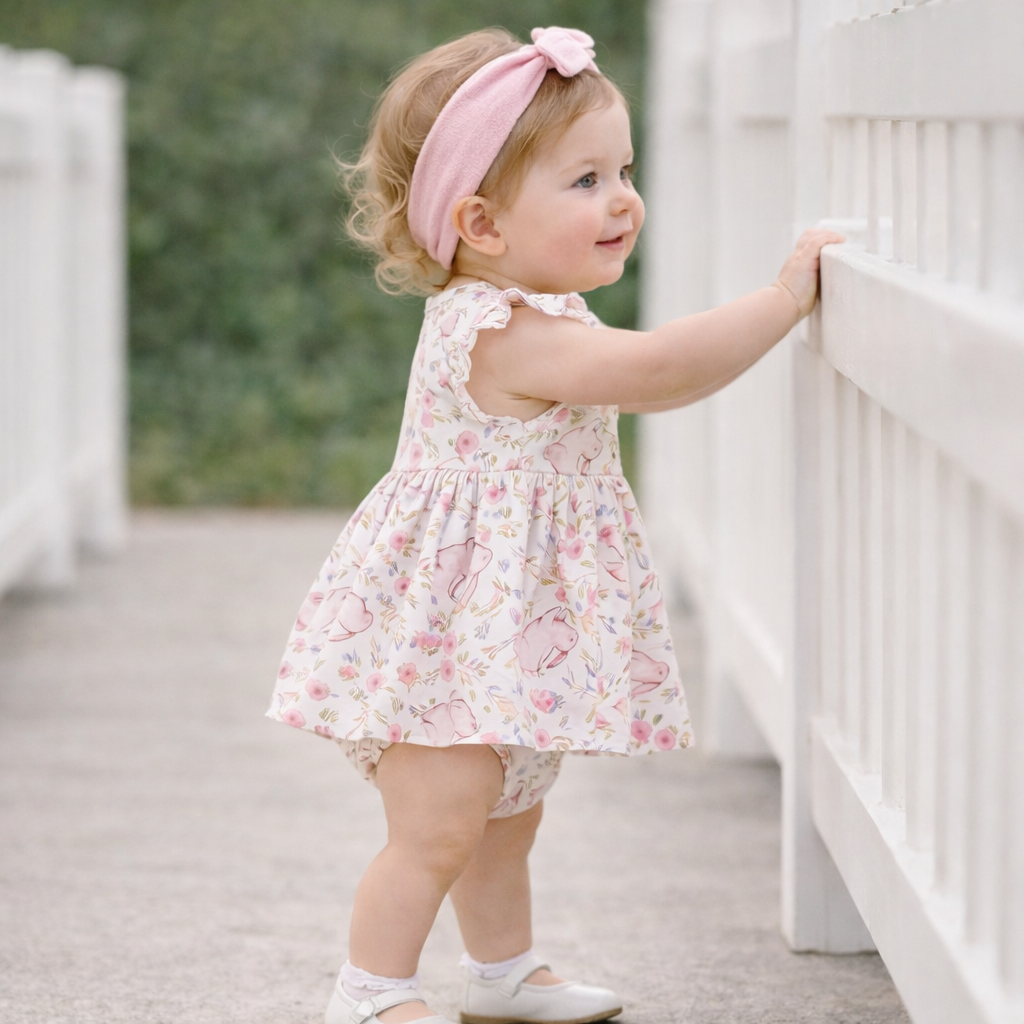 Bunny Blooms Baby Girl's Bamboo Skirted Bodysuit