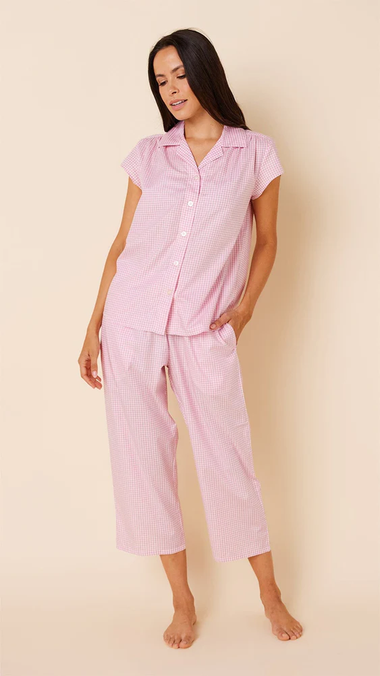 Classic Pink Gingham Luxe Pima Capri Pajama Set | The Cat's Pajamas