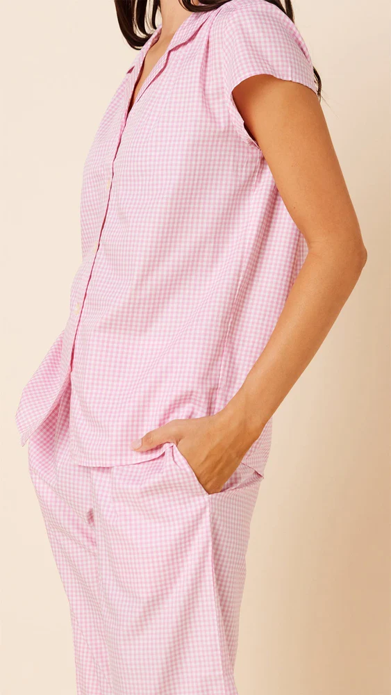 Classic Pink Gingham Luxe Pima Capri Pajama Set | The Cat's Pajamas