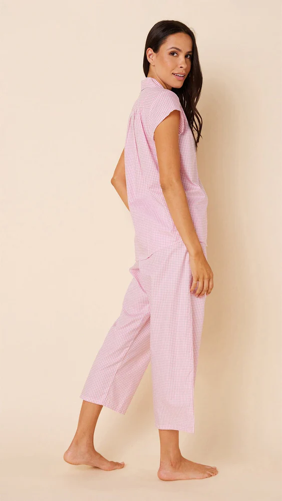 Classic Pink Gingham Luxe Pima Capri Pajama Set | The Cat's Pajamas