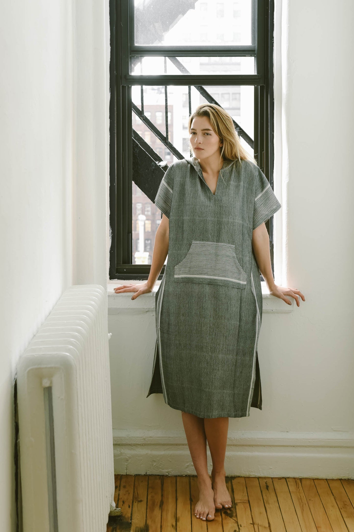 Grey Stripe Tribeca Hooded Maxi Kaftan | Home & Loft