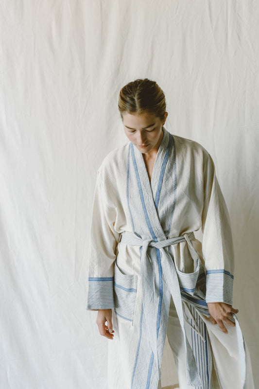 Ivory Blue Tribeca Long Bathrobe | Home & Loft