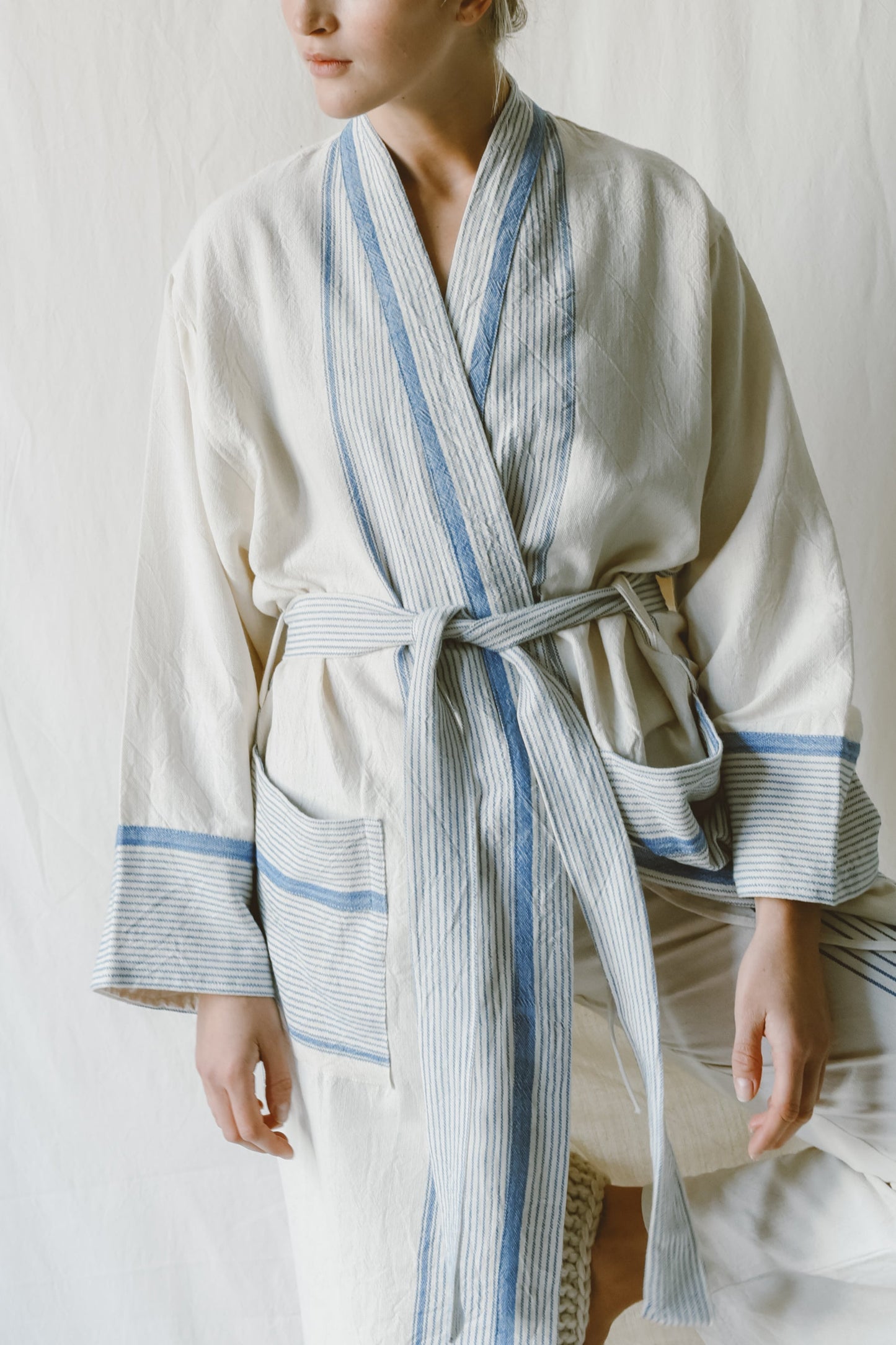 Ivory Blue Tribeca Long Bathrobe | Home & Loft