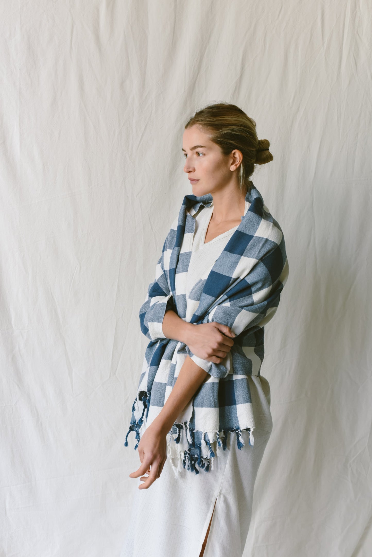 Ivory Navy Gingham Towel | Home & Loft