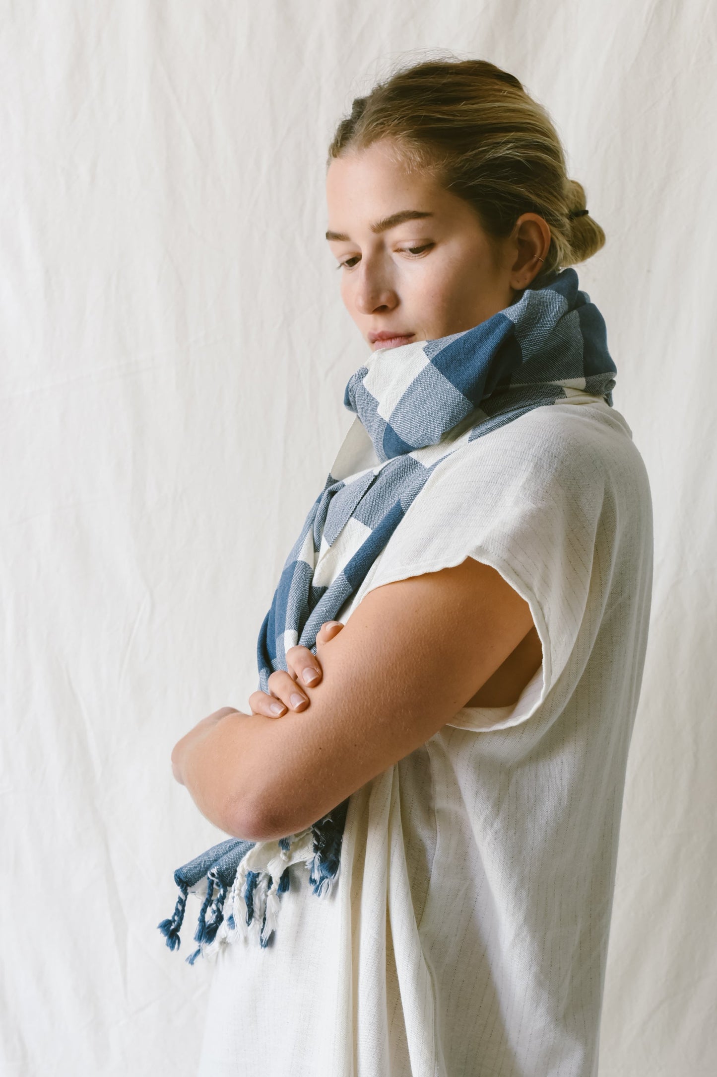 Ivory Navy Gingham Towel | Home & Loft