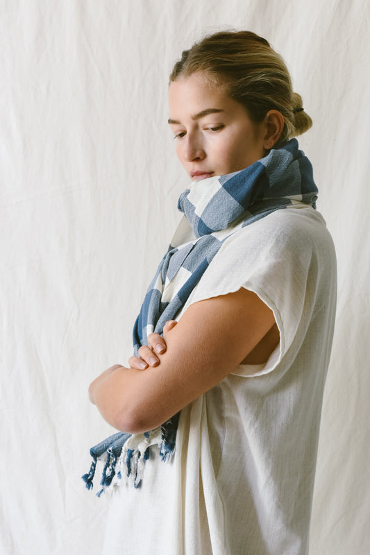 Ivory Navy Gingham Towel | Home & Loft