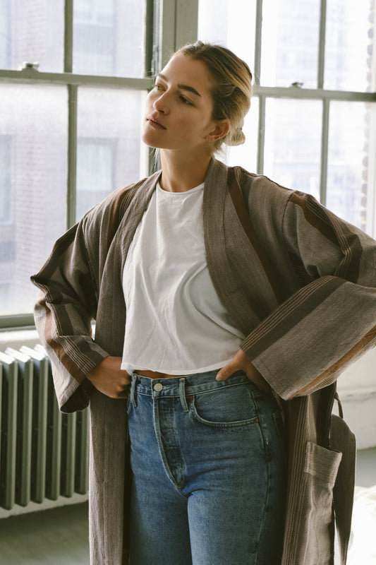 Brown Grey Nomad Long Bathrobe | Home & Loft