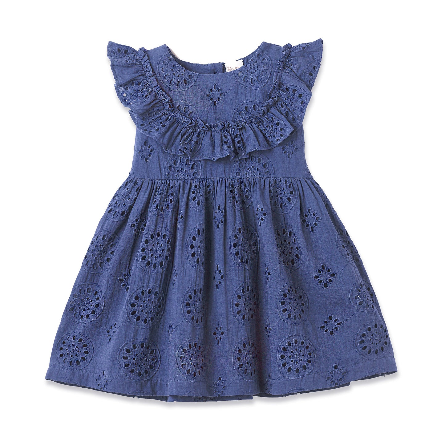 Girls' Eyelet Ruffle Dress Cotton Blue