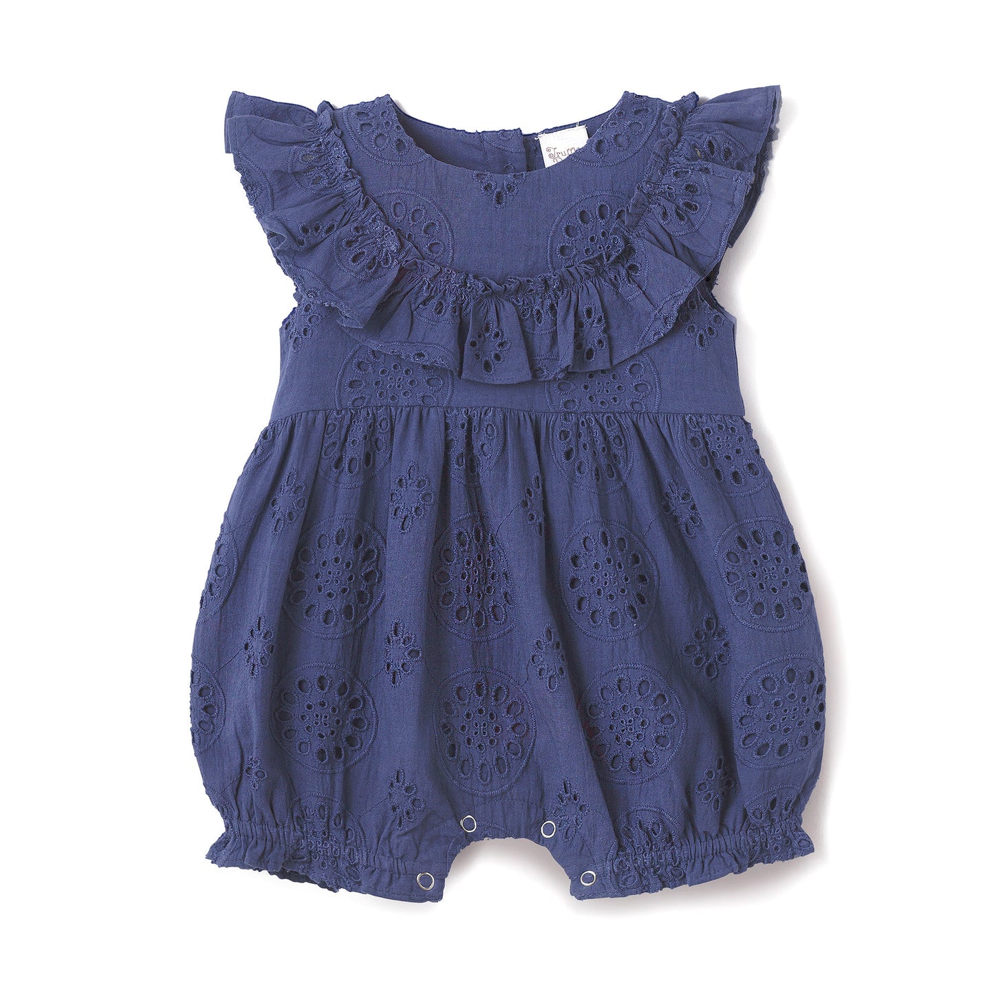 Baby Eyelet Romper Blue Cotton Ruffle One-Piece