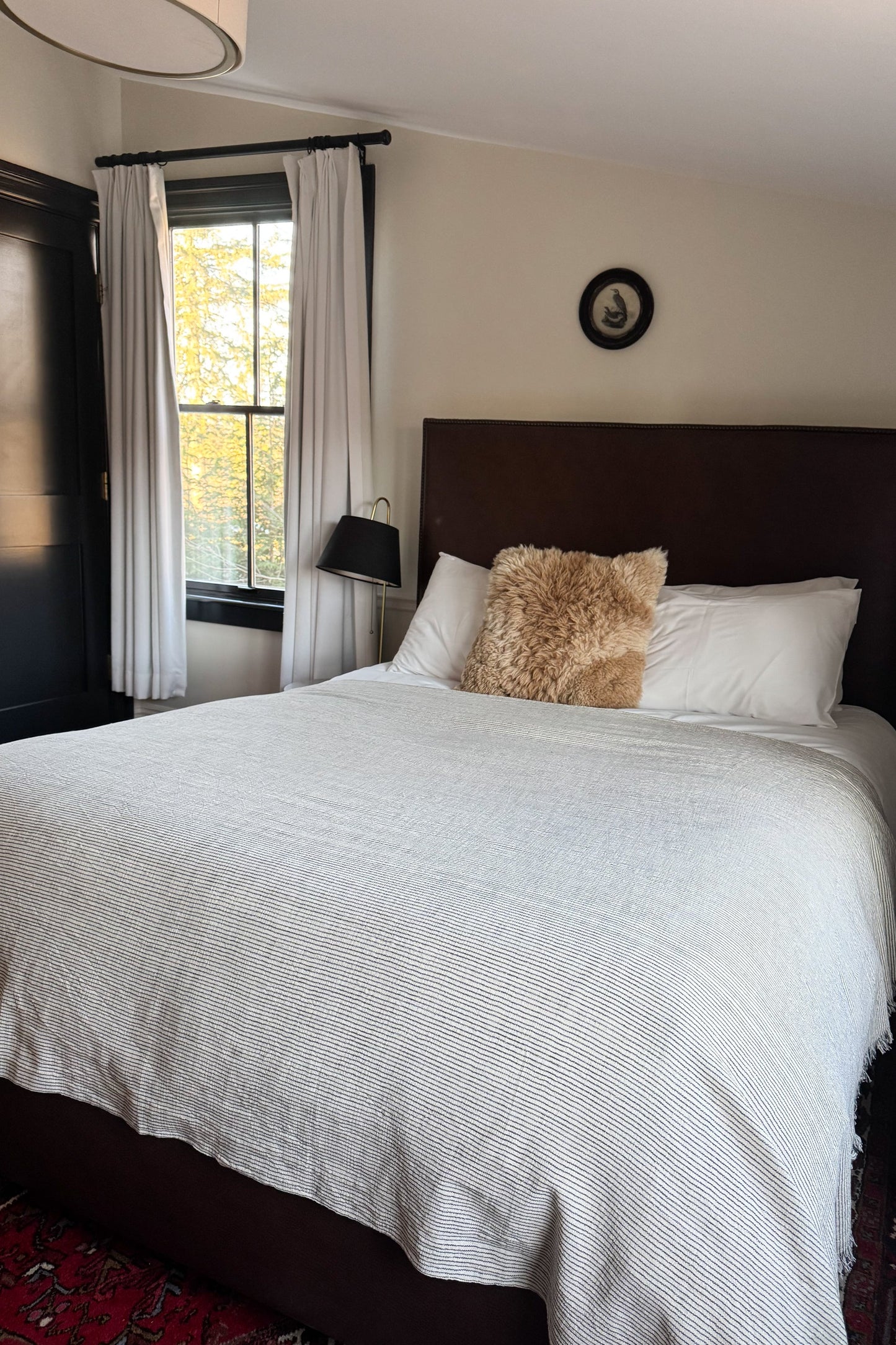 Natural Black Thin Linen Striped Blanket | Home & Loft