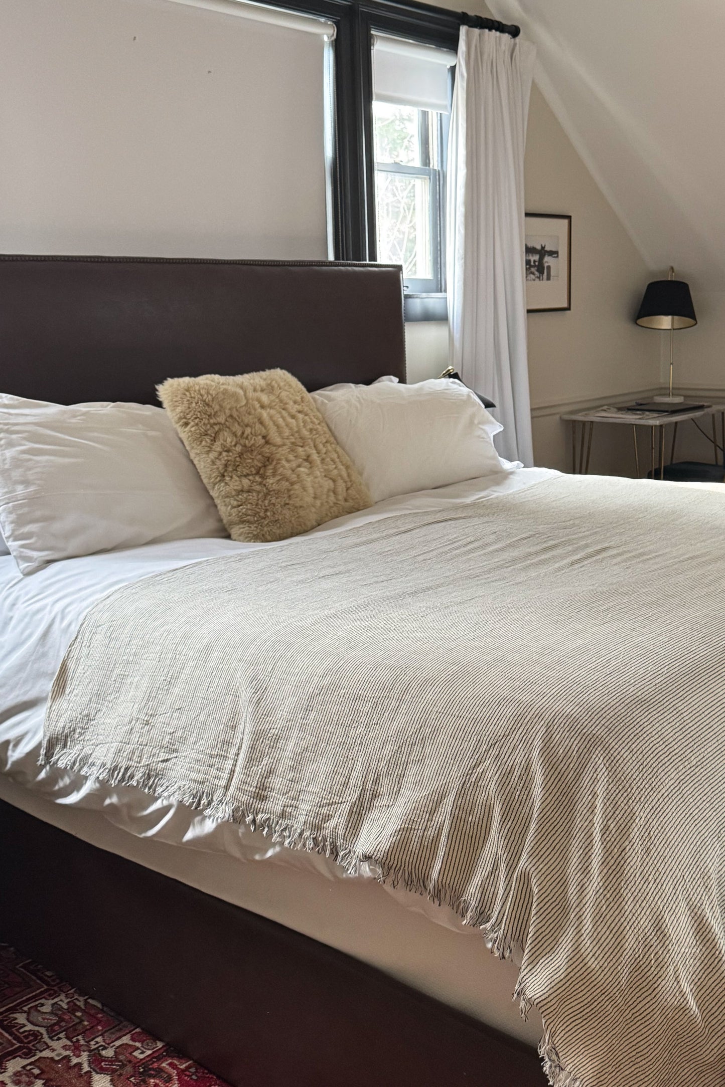 Natural Black Thin Linen Striped Blanket | Home & Loft