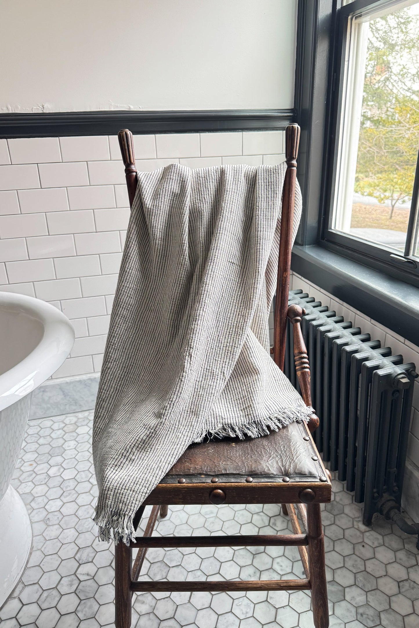 Natural Black Thin Linen Striped Blanket | Home & Loft