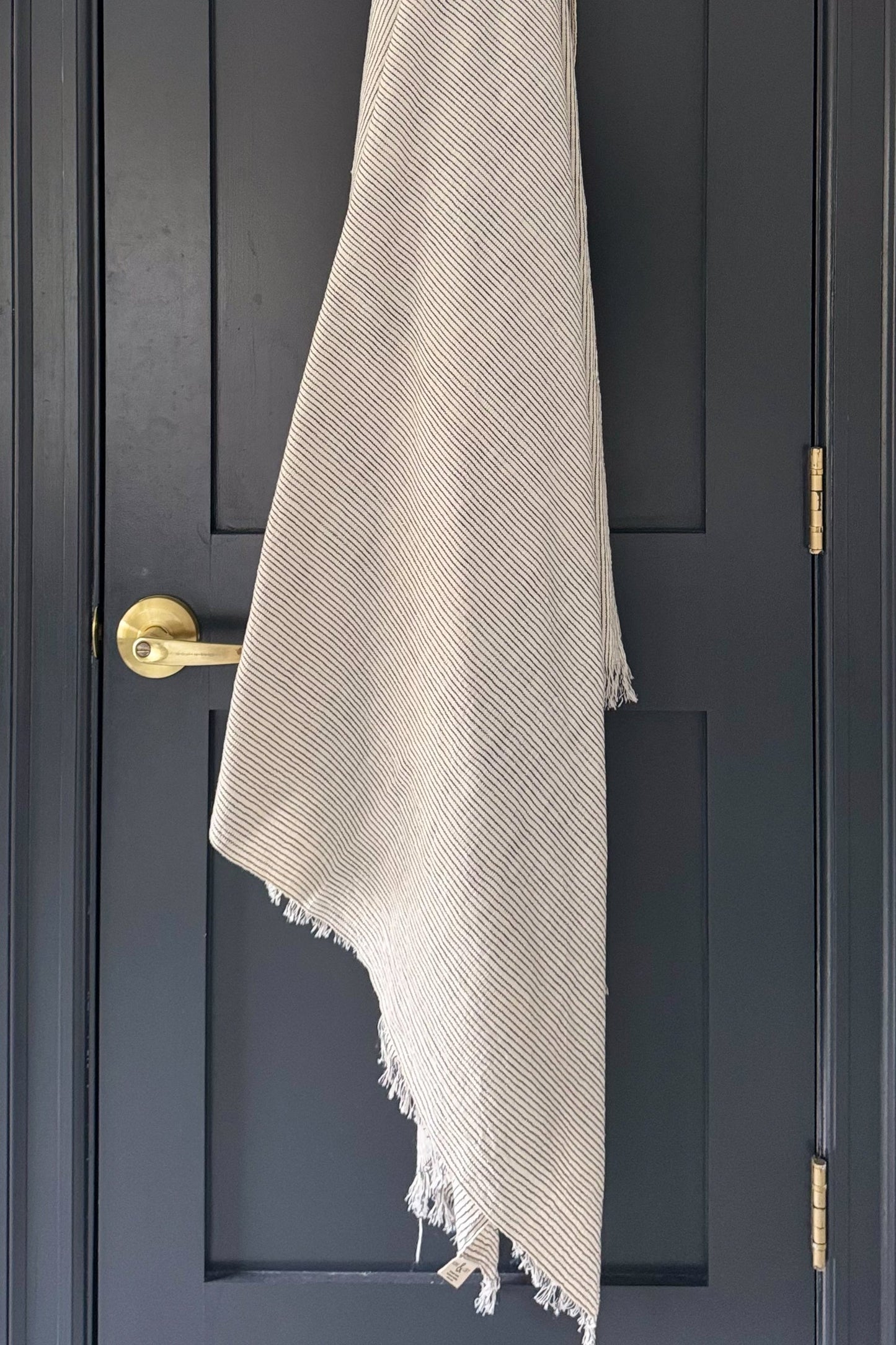Natural Black Thin Linen Striped Blanket | Home & Loft