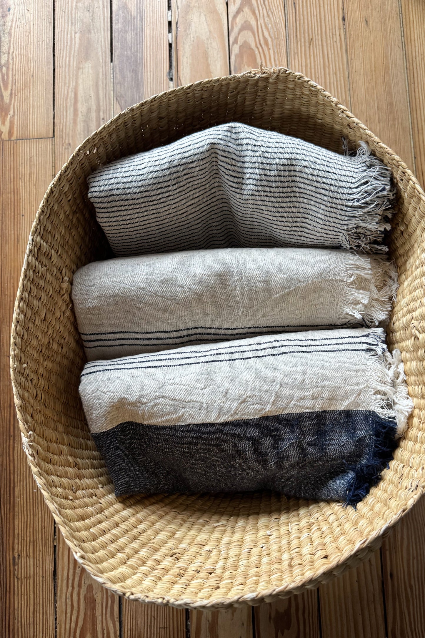 Natural Black Thin Linen Striped Blanket | Home & Loft