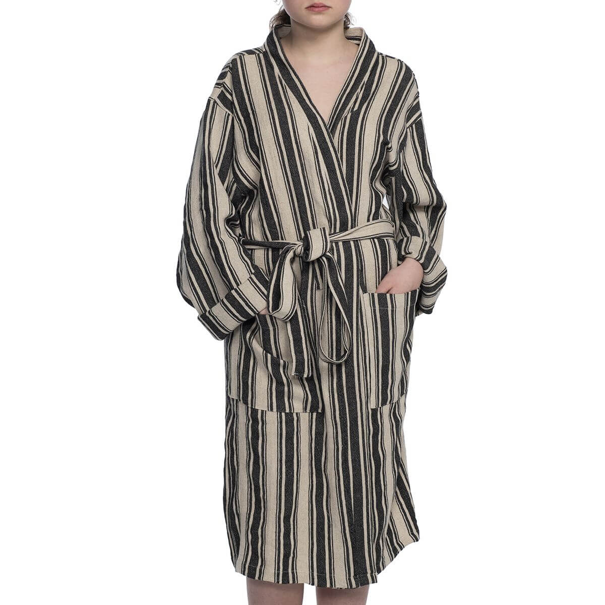 Hand-Woven Cotton-Linen Kimono Bathrobe – Lightweight Unisex Robe