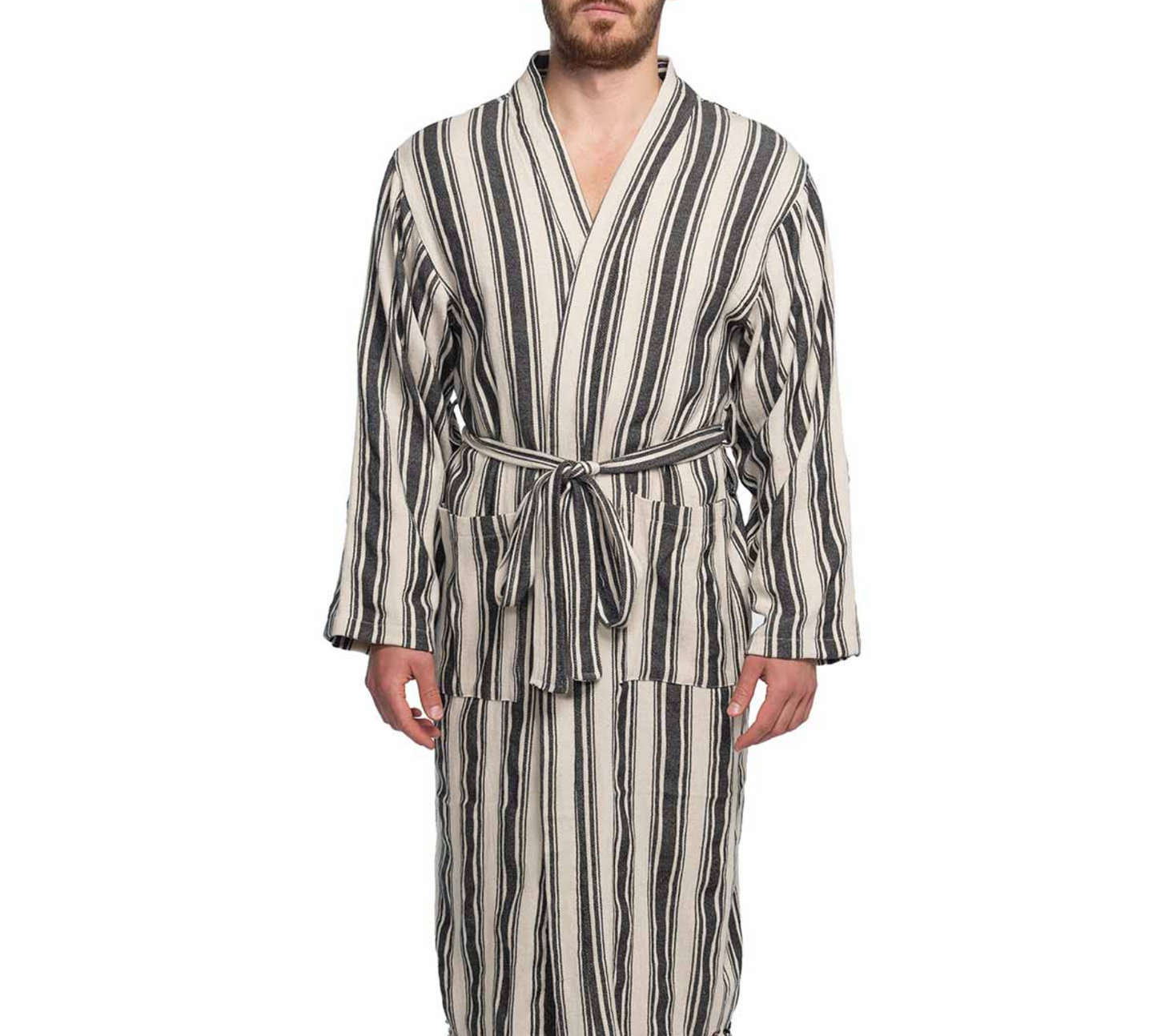 Hand-Woven Cotton-Linen Kimono Bathrobe – Lightweight Unisex Robe
