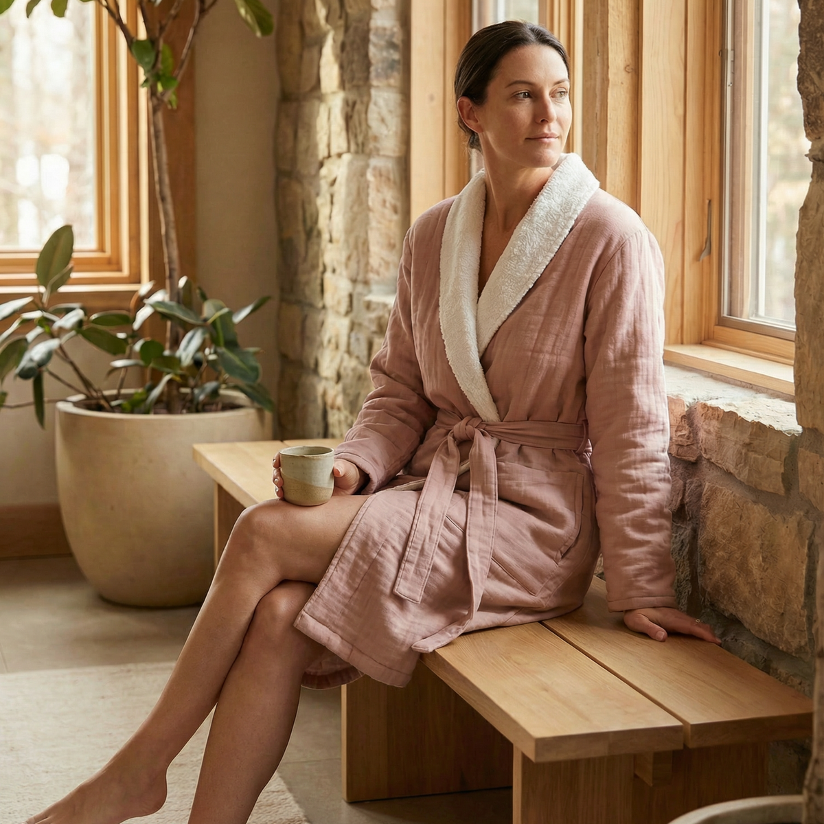 Soluna – double-side muslin/terry shawl robe