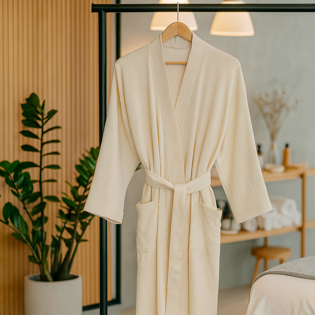 Organic cotton knitted kimono robe
