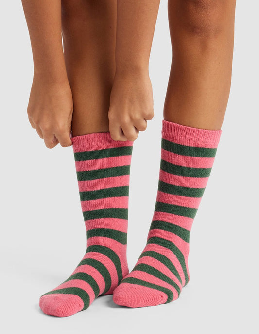 Striped plush lounge calf sock
