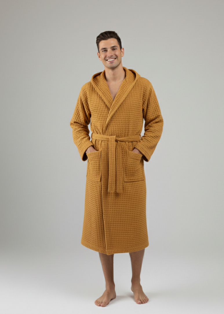 Organic turkish cotton waffle bathrobe – lightweight spa robe for men & women