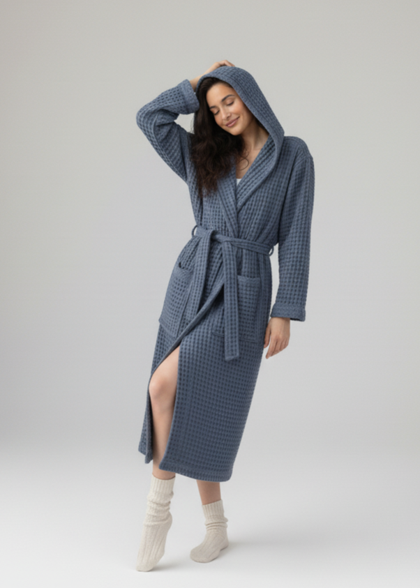 Organic turkish cotton waffle bathrobe – lightweight spa robe for men & women