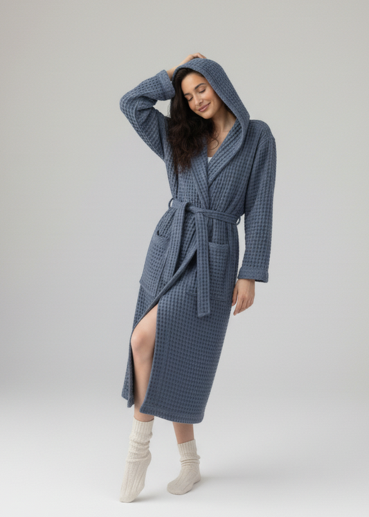 Organic turkish cotton waffle bathrobe – lightweight spa robe for men & women