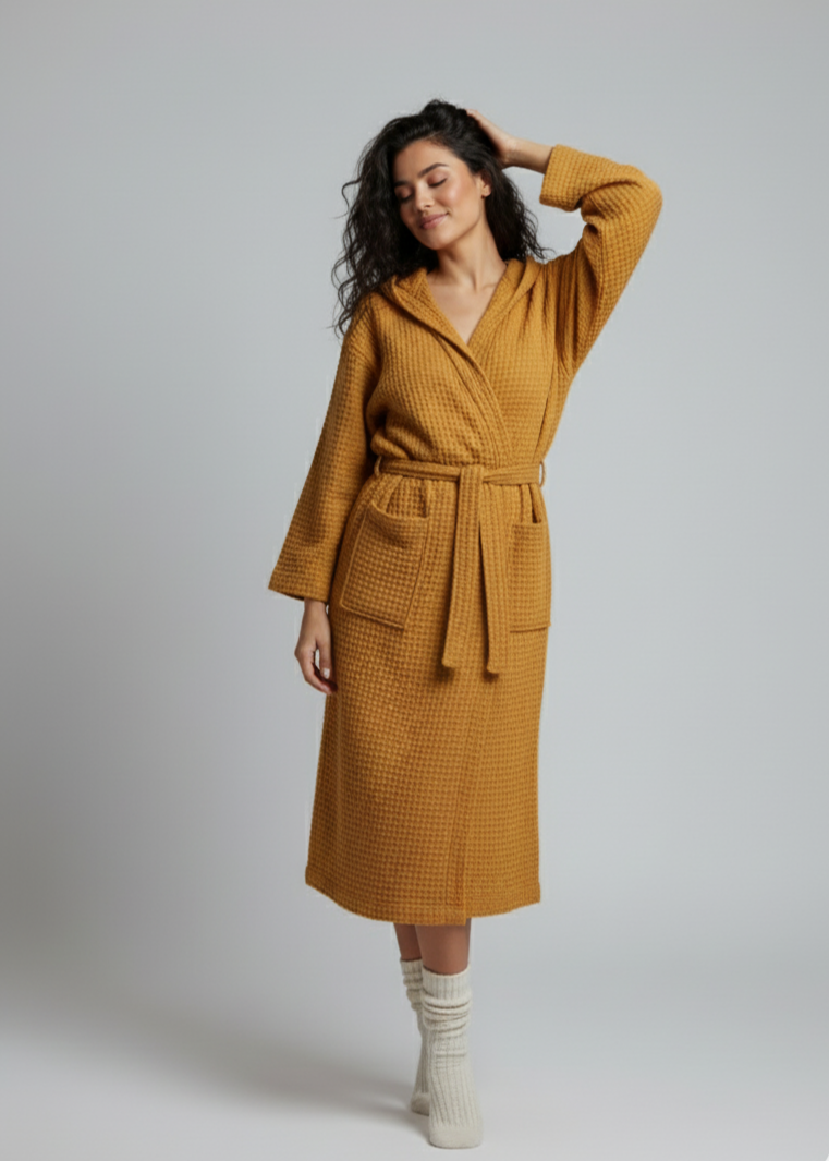Organic turkish cotton waffle bathrobe – lightweight spa robe for men & women