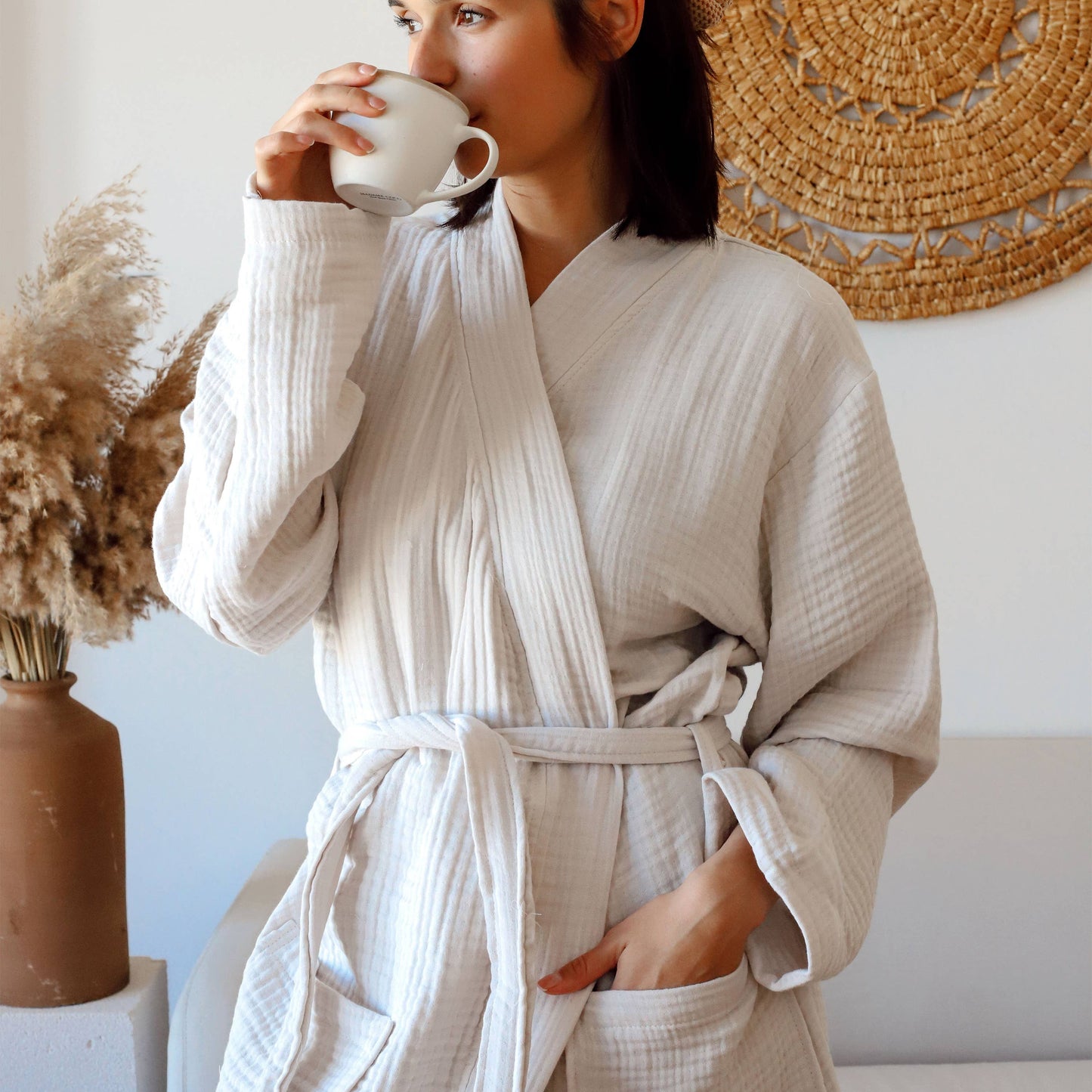 4-Layer Muslin Bathrobe| Turkish Cotton Kimono Robe | OEKO-TEX Certified