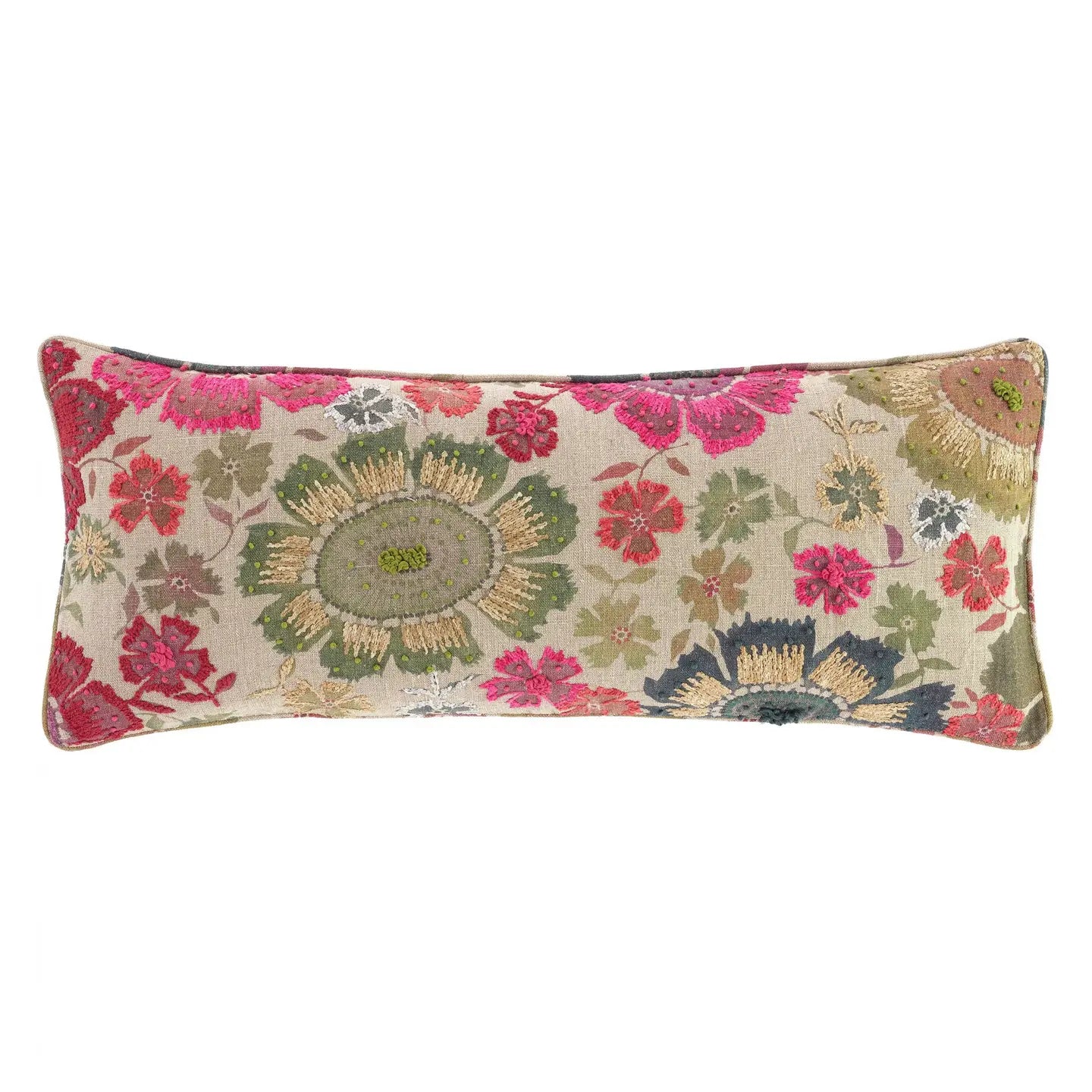 Peruvian Floral Embroidered Multi Pillow 16" Lumbar | Annie Selke