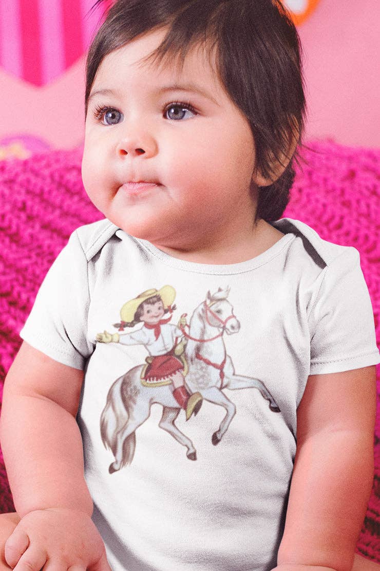 Acme Baby Cowgirl and White Horse Organic Cotton Bodysuit - design detail