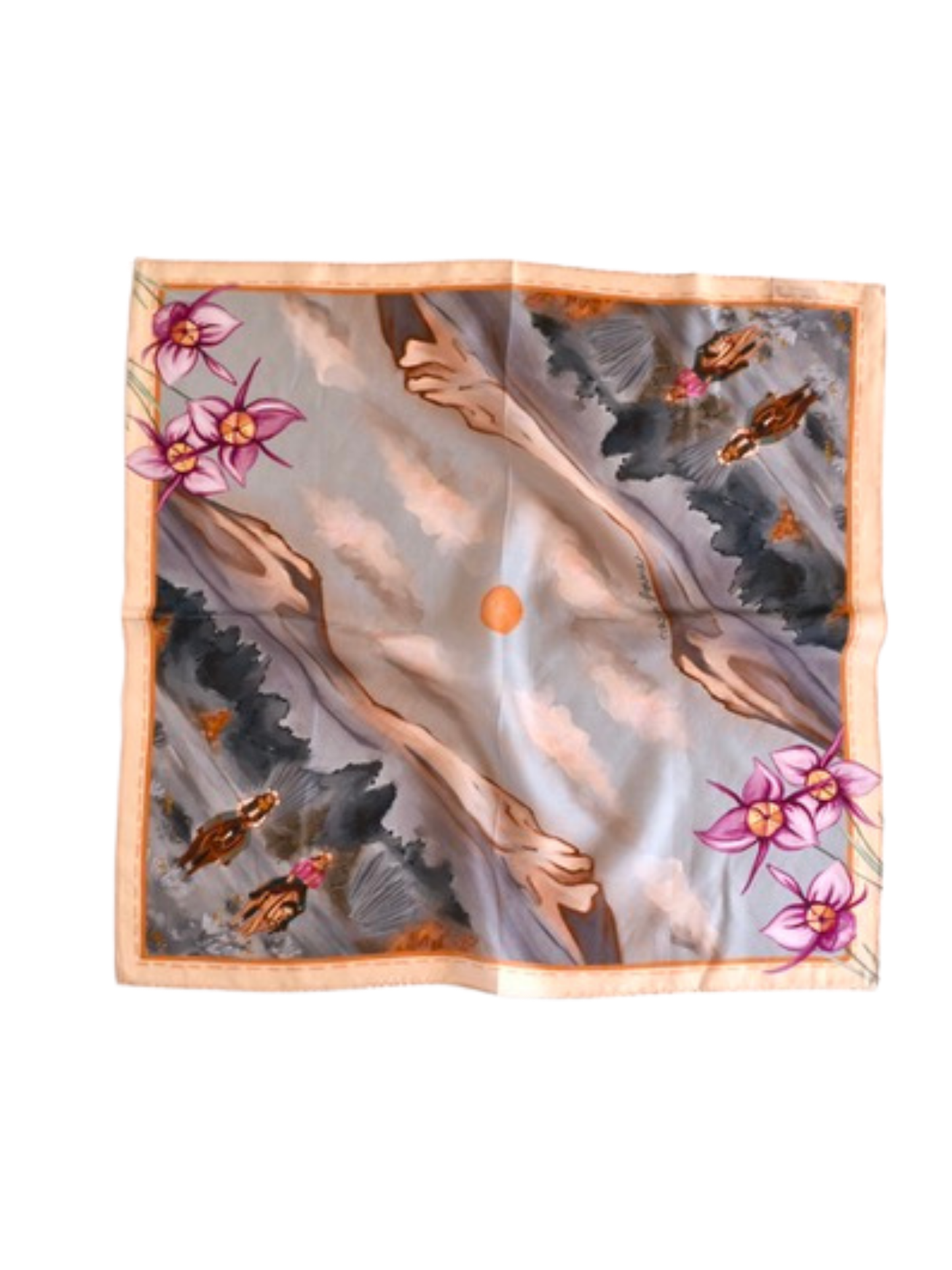 High desert trail ride western floral mountain silk scarf