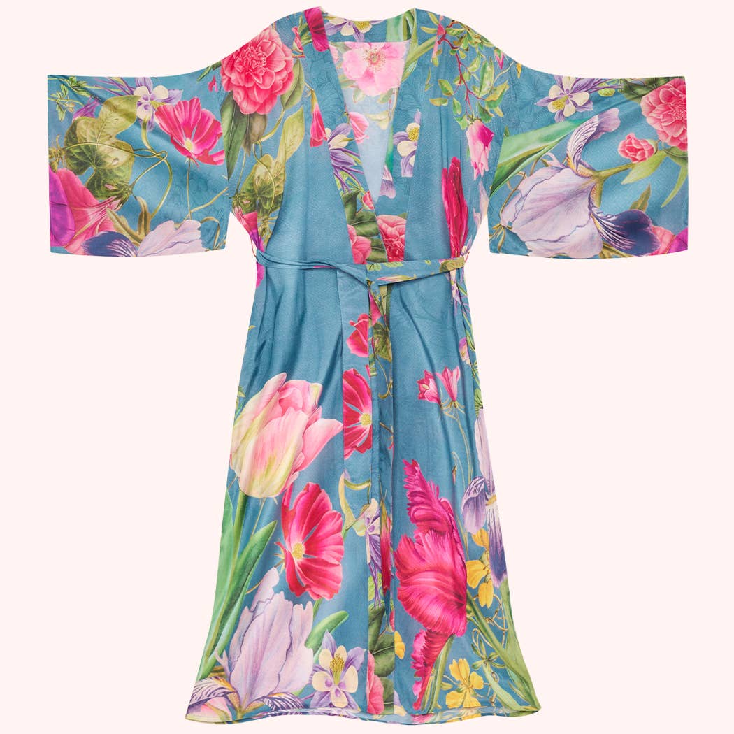 Floral Study Kimono Gown — Denim Blue | Powder Design