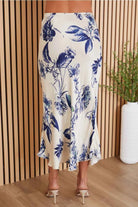 Sketch Floral Silky Midi Skirt