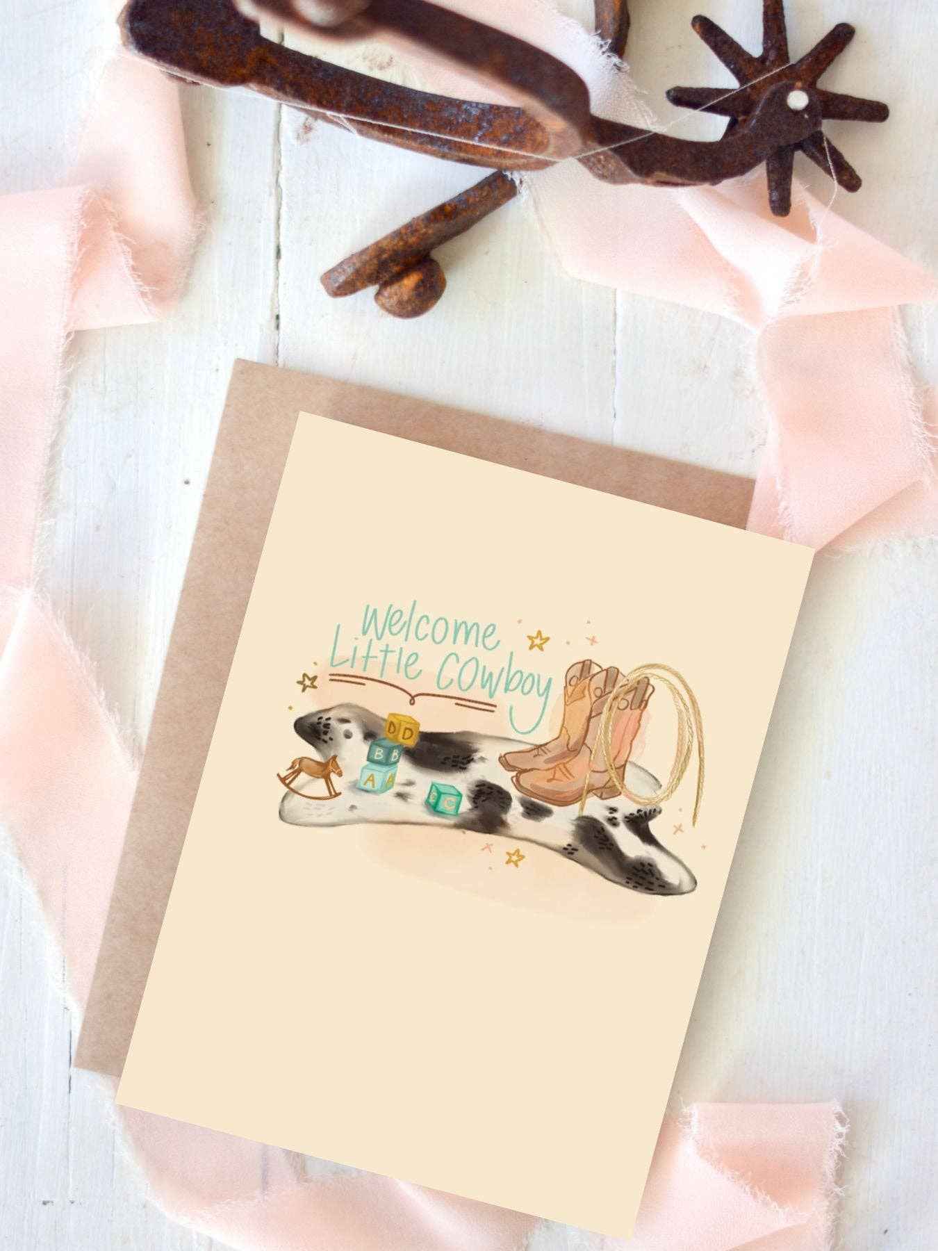Welcome little cowboy baby card
