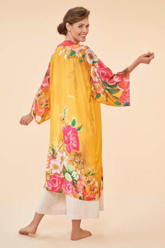 Impressionist Floral Kimono Gown — Mustard | Powder Design