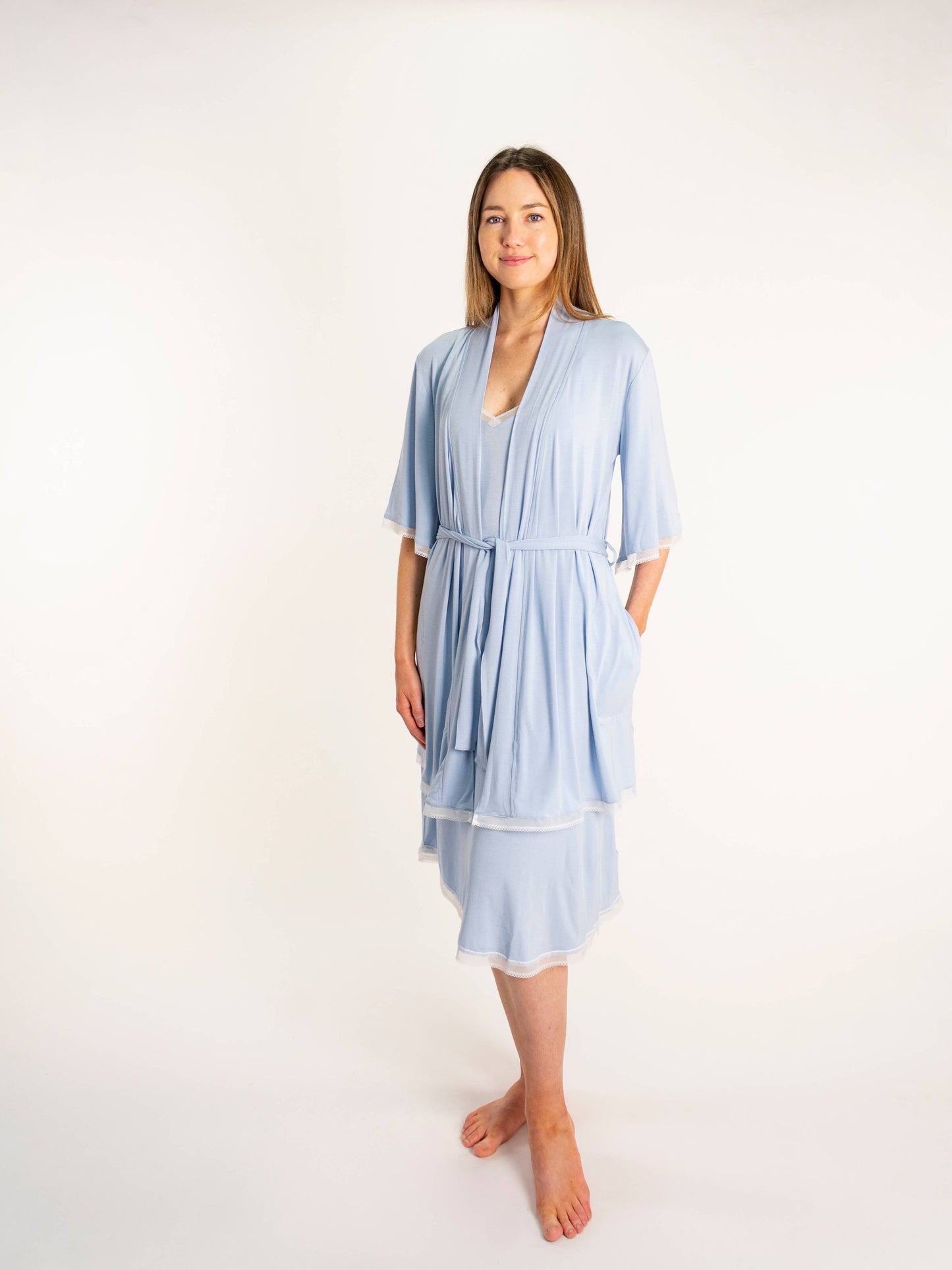 Savannah Lace Kimono Sleeve Belted Bamboo Robe | Yala